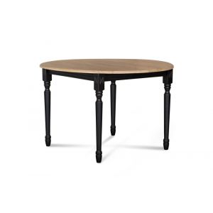 Table extensible ronde bois D115 avec 1 allonge et pieds tournés noir