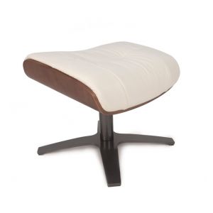 Pouf en cuir blanc et ch&ecirc;ne naturel