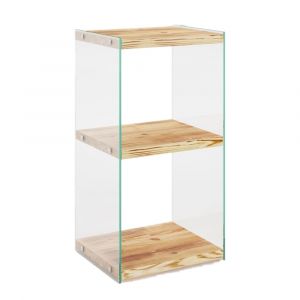 Etag&egrave;re 3 niveaux en verre et bois clair Beige