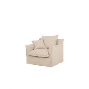 Fauteuil en coton et lin d&eacute;houssable beige 100x90cm
