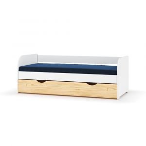 Pack lit banquette Gigogne avec matelas blanc et bois 80x190 cm