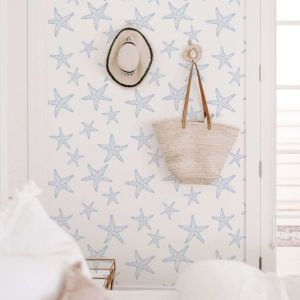 Papier peint vinyle adh&eacute;sif &eacute;toile de mer bleu 50x300 cm