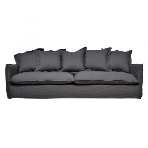 Canap&eacute; 5 places en lin lav&eacute; gris anthracite