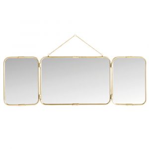 Miroir de barbier triptyque en laiton dor&eacute; - L114 cm