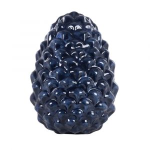 Déco murale pomme de pin en céramique bleue 19x26