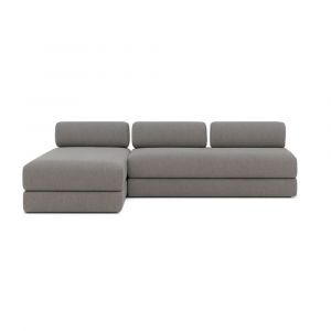 Canap&eacute; d'angle convertible 6 places en tissu lisse gris