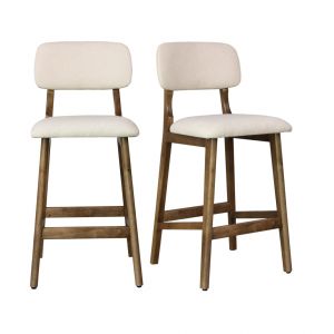 Tabouret de bar en bois patin&eacute; noyer et Tissu Trendy Ecru (x2)