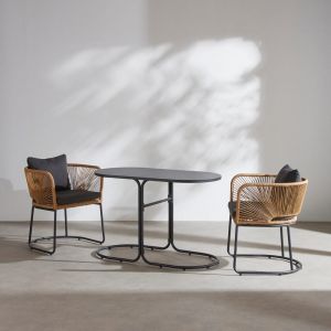 Ensemble table et 2 chaises de jardin en aluminium gris anthracite et r&eacute;sine beige