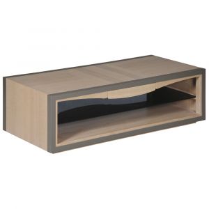 Table basse 1 tiroir 128 cm, en merisier massif naturel blanchi