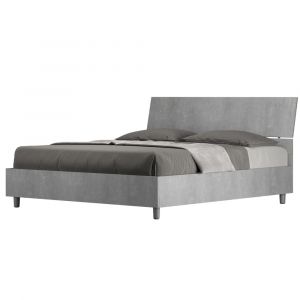 Lit avec sommier 160x190 t&ecirc;te de lit inclin&eacute;e effet bois gris b&eacute;ton