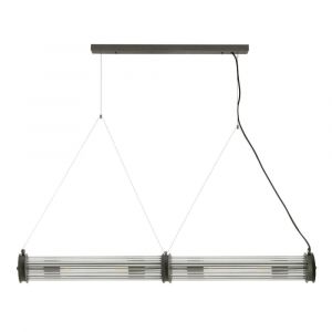 Lustre tube double en verre et métal galvanisé couleur gris - H120 cm