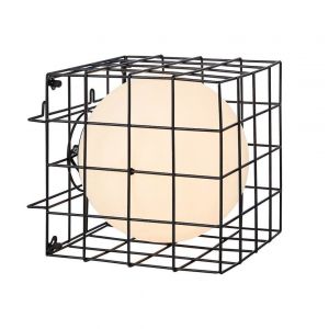 Lampe de table cage m&eacute;tal et globe verre