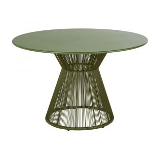 Table de jardin ronde en acier et corde en r&eacute;sine vert kaki 4 personnes D120