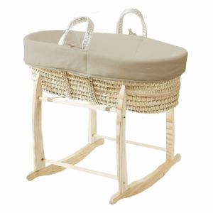 Couffin Avec Support &agrave; Bascule Bois, Habillage en Coton Bio - Noisette