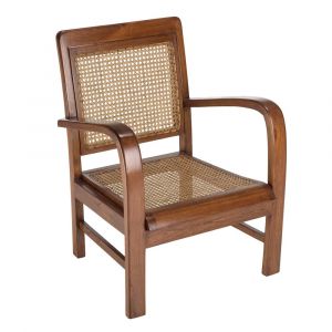 Fauteuil en mindi et cannage bois fonc&eacute;