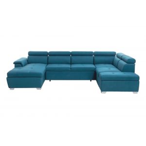 Canap&eacute; d'angle panoramique 6 places en tissu bleu