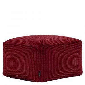 Pouf repose-pieds carr&eacute; velours c&ocirc;tel&eacute; rouge bordeaux