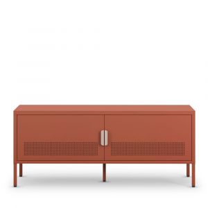 Meuble TV 2 portes en m&eacute;tal L120cm - Terracotta