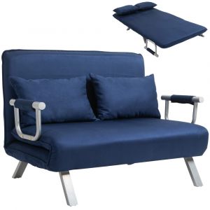 Canap&eacute;-lit convertible 2 places d&eacute;houssable m&eacute;tal su&egrave;de bleu