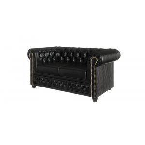 Canap&eacute; Chesterfield 2 places avec fonction lit en cuir v&eacute;gan, noir