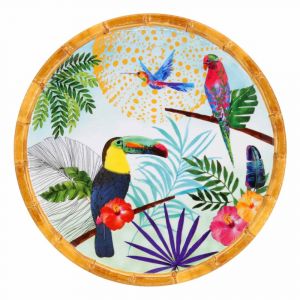 Petite assiette plate en m&eacute;lamine 23 cm imprim&eacute; de toucans