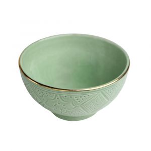 Bol et saladier ronds en c&eacute;ramique vert dor&eacute;  D15CM