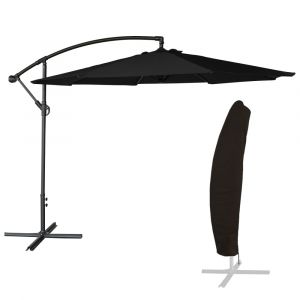Parasol d&eacute;port&eacute; rond 3,50m en acier noire beige avec housse