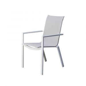 Fauteuil de jardin en aluminium blanc et textil&egrave;ne gris