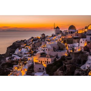 Tableau santorini by night toile imprim&eacute;e 120x80 cm