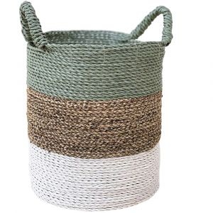 Panier de rangement en fibres naturelles blanc et vert D.35 cm