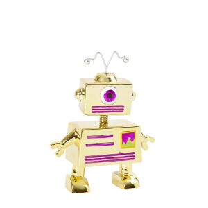 Tirelire figurine d&eacute;corative robot no&euml;l en r&eacute;sine dor&eacute; H18