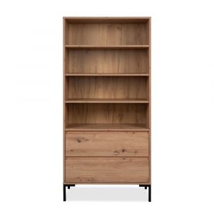 Buffet Haut 2 Tiroirs - D&eacute;cor Bois Clair - L77,5 x H165 cm