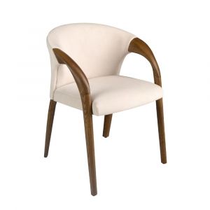 Chaise en Velours Crème avec Accoudoirs