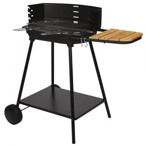 Barbecue &agrave; charbon de bois sur chariot avec cuve en fonte