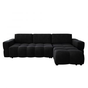 Canapé d'angle droit convertible coffre 5 places velours gris noir