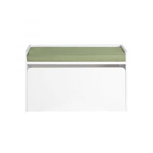 Banc coffre &agrave; roulettes effet bois blanc pour enfants 1 tiroir