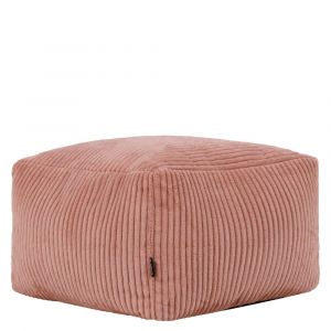 Pouf repose-pieds carr&eacute; velours c&ocirc;tel&eacute; rose aube