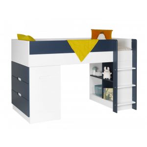 Lit mi-hauteur avec bureau et commode 90x190 Blanc Et Bleu