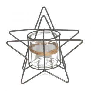 Photophore bougie bougeoir lanterne No&euml;l jardin m&eacute;tal verre gris &Oslash;20cm