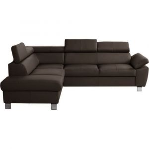 Canap&eacute; d'angle gauche convertible cuir chocolat 5 places