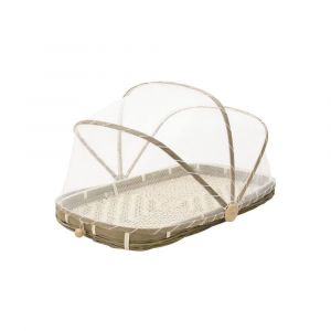 Plateau en bambou avec cloche en filet synth&eacute;tique longueur 45cm