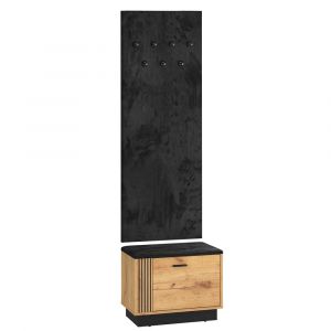 Meuble entr&eacute;e porte-manteau banc &agrave; chaussures 1 porte stratifi&eacute;s beige