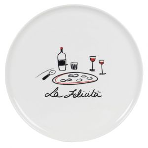 Assiette à pizza en céramique blanche motif noir et rouge