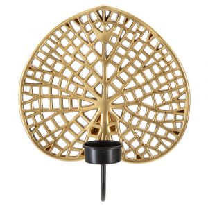 Bougeoir mural en r&eacute;sine dor&eacute; feuille 20x8x22,2 cm