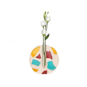 Vase soliflore, béton terracotta, jaune et turquoise. Pièce unique