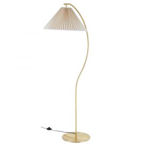 Lampadaire en m&eacute;tal et abat-jour conique en tissu pliss&eacute; beige H159
