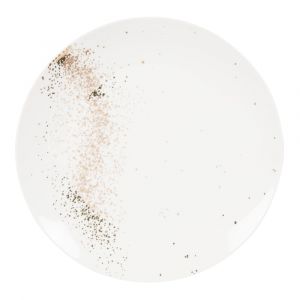 Assiette plate en porcelaine blanche et dor&eacute;e