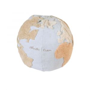 Pouf carte du monde bleu et gris