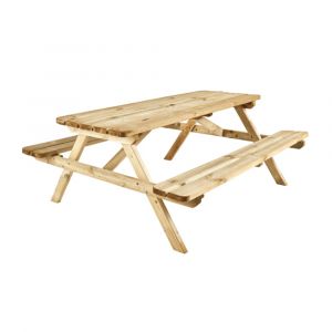 Table de pique-nique en bois beige 6 personnes 166 x 180 x 76 cm