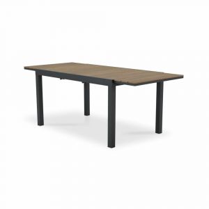 Table de jardin &agrave; rallonge en aluminium gris 200/140&times;90cm et polywood